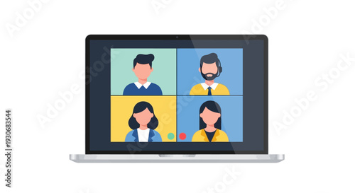 Virtual online meeting concept with diverse business team connecting remotely on a laptop screen for professional collaboration and effective digital communication