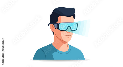 A person engaging with advanced virtual reality technology, wearing futuristic glasses to explore an immersive digital interface and future interactive experience