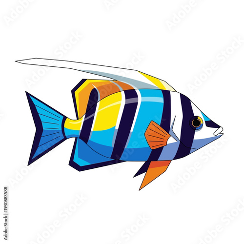 Vibrant Tropical Fish Illustration with Bold Stripes and Colorful Fins, a Lively Marine Creature for Ocean-themed Designs and Educational Materials