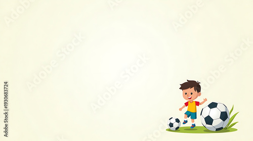 AI Generated Cute Boy Playing Soccer with Football Training Background