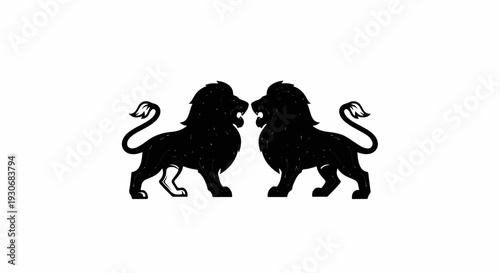 Two black lions facing each other, roaring ferociously