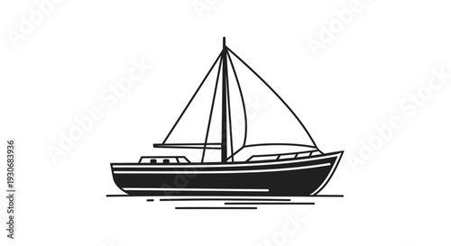 Simple black and white illustration of a sailboat at sea silhouette
