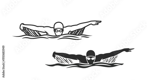 Swimmer in motion depicted as a striking black silhouette