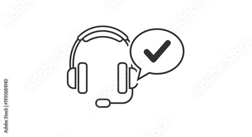 Customer Support Headset with Checkmark in a Speech Bubble Icon, indicating approved and reliable service on an isolated white background.