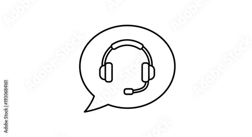 Headset Outline Icon within a Speech Bubble, representing customer support and communication on an isolated white background.