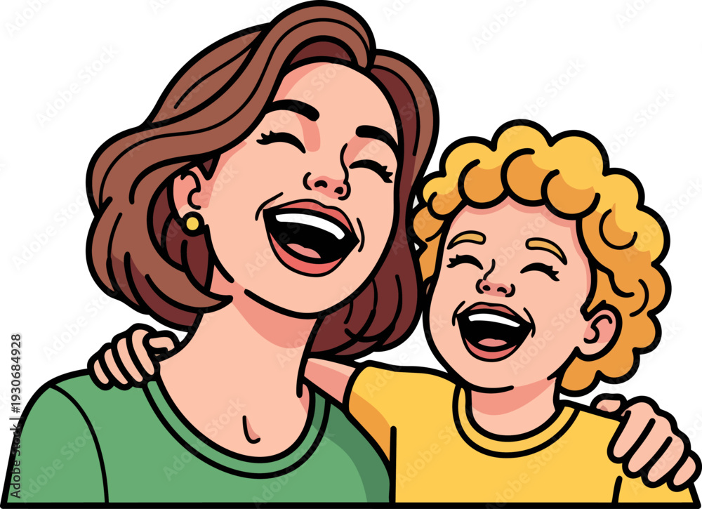 Fototapeta premium Happy Mother and Child Laughing Together Close Up Portrait