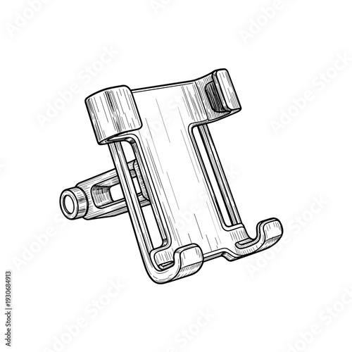 Metal car air vent phone holder sketch on white background