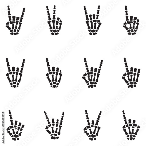 Skeleton Hand Gestures Vector Set Rock On Peace and Pointing Bone