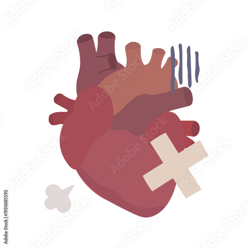 Illustration of an unhealthy-looking heart with a bandaid on it