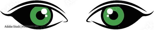 Two stylized green eyes with black outlines and white highlights, isolated