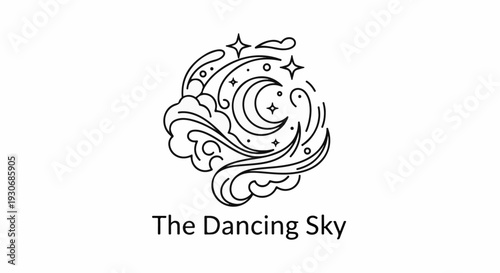 Whimsical night sky art with moon, stars, and clouds