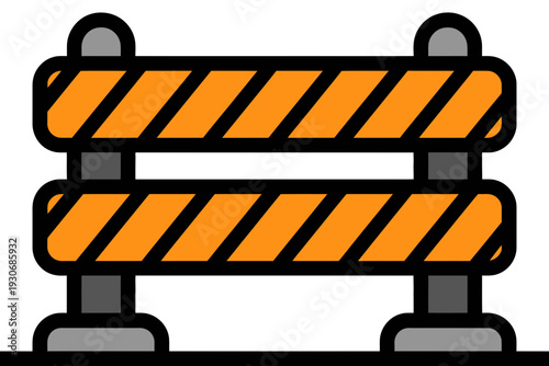 A vector graphic illustration of a caution barrier with orange and black stripes