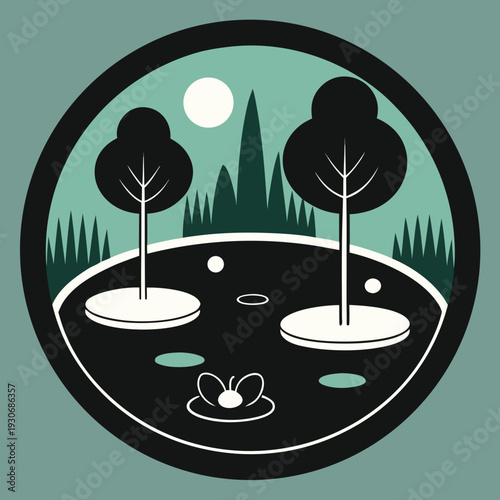 Moonlit forest landscape with trees and a butterfly moonlight night