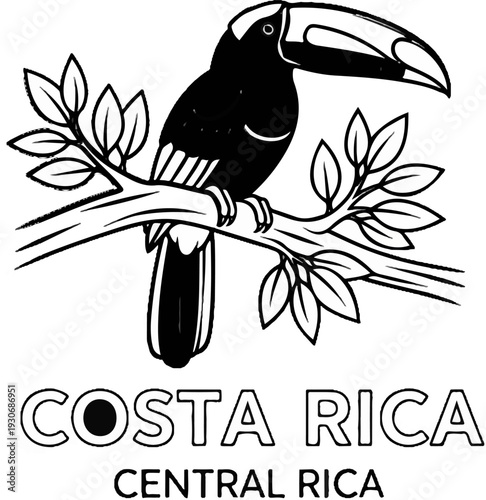 Tropical toucan perched on a branch, with text below