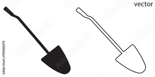 Shovel vector icon,  Garden shovel silhouette vector, Silhouette of a shovel tool illustration on white background