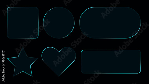 Neon glowing frames, colorful night banners, light effect, bright illuminated borders. Rounded rectangles are design elements
