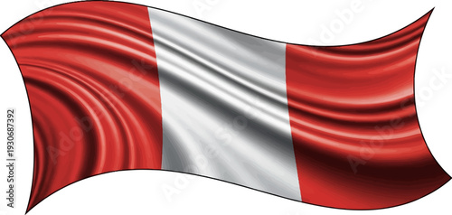 Waving national flag with red and white stripes, stylized and flowing