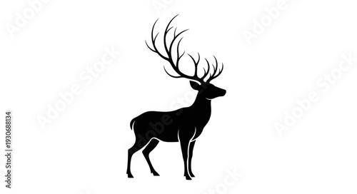Deer Silhouette with Antlers Standing.