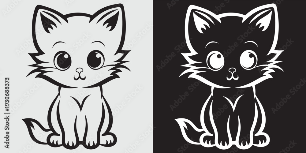 Obraz premium Cute white and black cat faces side by side vector illustration flat design