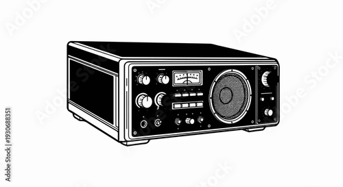 Vintage radio receiver with knobs, speaker, and dial