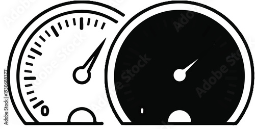 Two circular gauges with needles, one white, one black