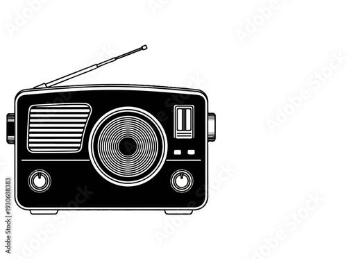 Vintage radio with antenna, speaker grill, and knobs