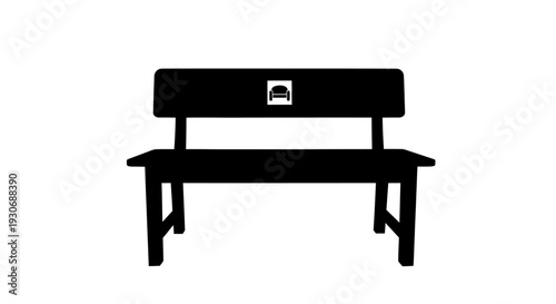 Simple black silhouette of a wooden bench with backrest.