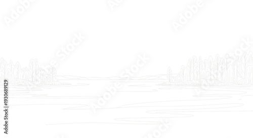 Ultra-thin line flat vector landscape illustration