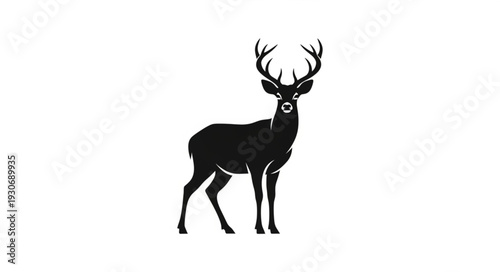 Deer Silhouette with Antlers Standing.