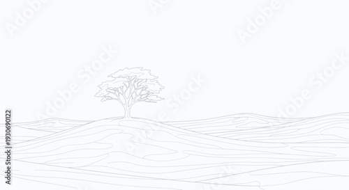 Tree on hill with wavy landscape lines