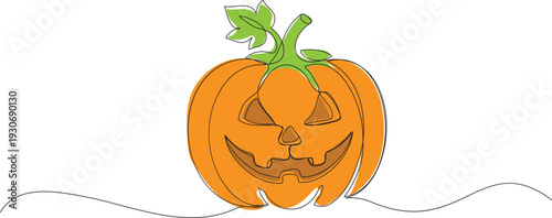 Unique Halloween pumpkin lantern Continuous one line drawing with orange color for spooky decor