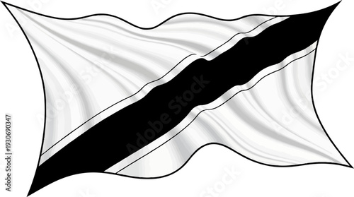 White flag with a diagonal black stripe, rippling in the wind