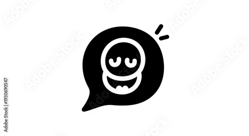 Simple black and white speech bubble with smiling face icon.