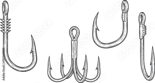 Fishing Hooks Set with Barbed and Triple Points