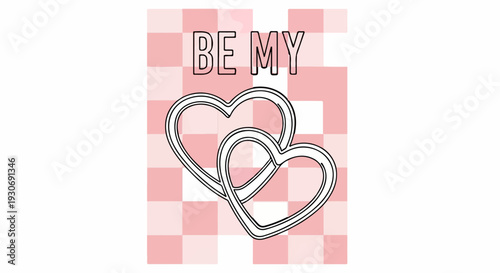 Two outlined hearts overlap against a pink checkered background with text