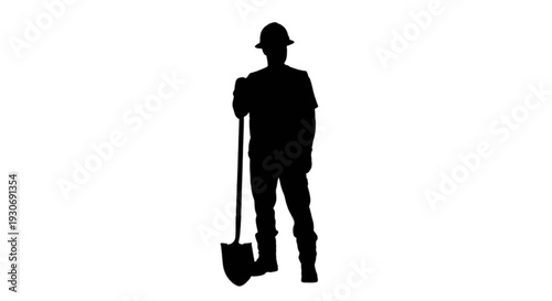 Silhouette of a construction worker holding a shovel against a plain background isolated on transparent background, Vector