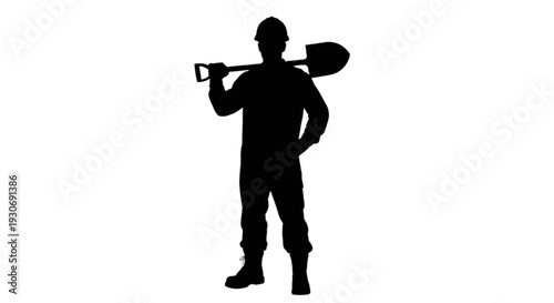 Silhouette of a person holding a shovel and a watering can isolated on transparent background, Vector