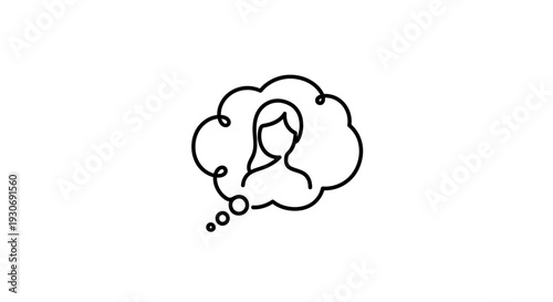 Simple Line Art Illustration of a Thoughtful Person Contemplating.