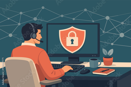 It professional providing cybersecurity assistance and network data protection support