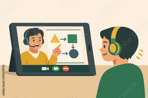 Student learning from an online teacher explaining a concept remotely