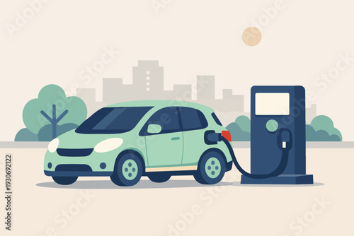 Electric car charging in an urban environment, promoting sustainable energy solutions