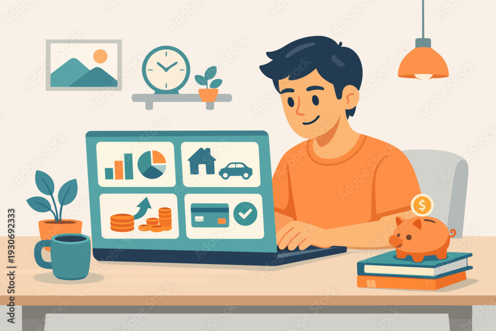 Obraz premium Person managing personal finances online, checking budget, savings, and investments