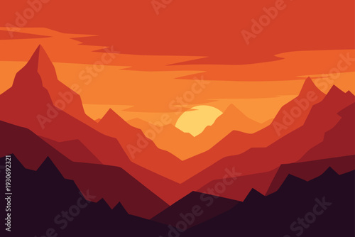 Vector mountain landscape at sunset