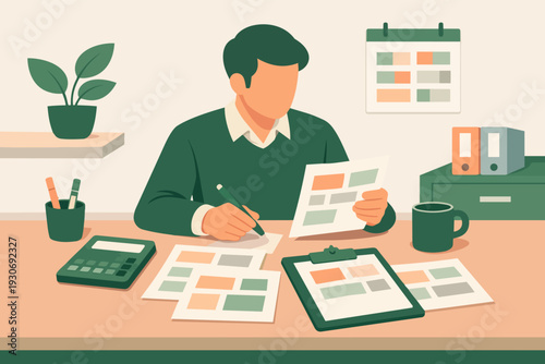 Person doing accounting work, calculating finances, managing taxes and paperwork