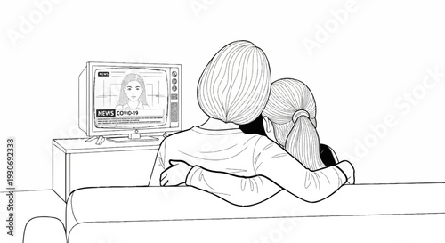 Two people on a couch watching the news about COVID-19 together