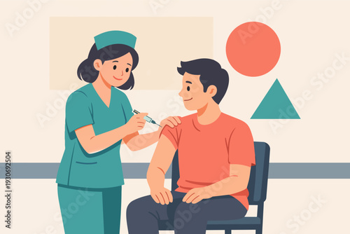 Nurse injecting vaccine into man's arm for health and immunization