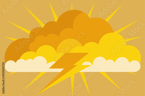 Weather icon of sunny storm cloud with lightning bolt vector