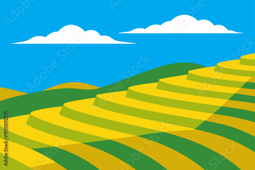 Vector illustration of green and yellow rolling hills