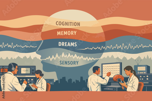 Neuroscience research exploring brain function, cognition, memory, dreams, and sensory processes