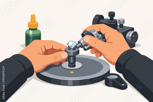 Jeweler faceting diamond on a polishing machine, illustrating gemstone crafting